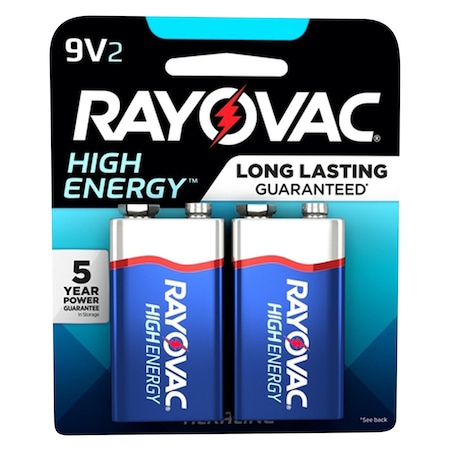 RAYOVAC High Energy 9-Volt Alkaline Batteries 2 pk Carded, 2PK A1604-2T
